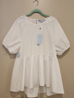 Hill House Francesca Blouse Baby Doll White Cotton Puff Sleeves  size XL NWT